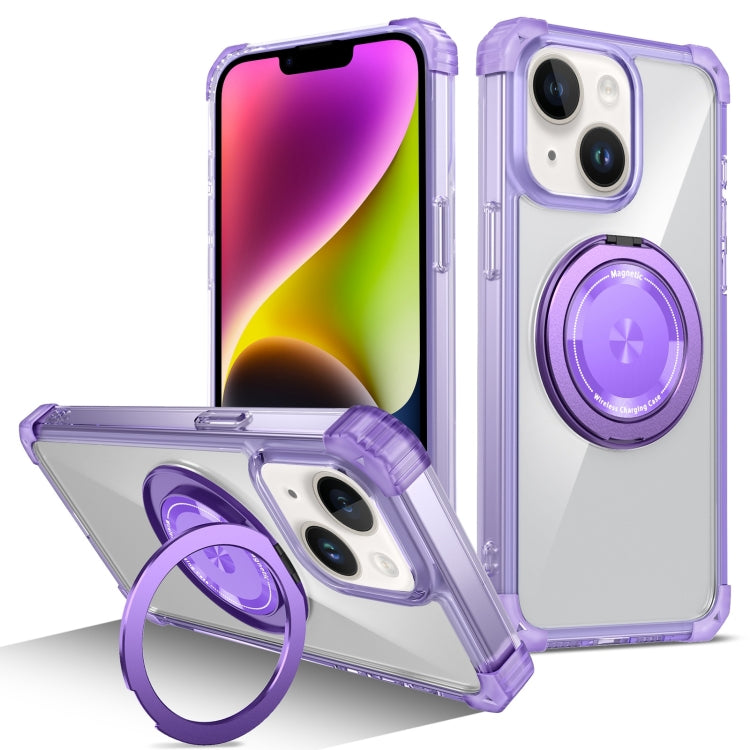 Gold Shield CD Pattern MagSafe Magnetic Phone Case with Rotating Stand, For iPhone 14 Plus, For iPhone 14, For iPhone 14 Pro, For iPhone 14 Pro Max