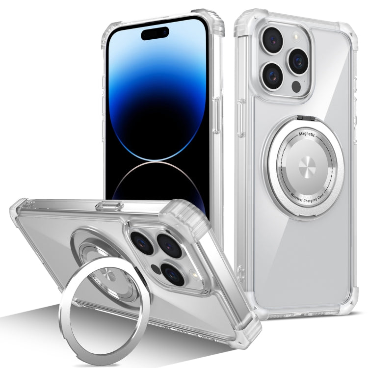 Gold Shield CD Pattern MagSafe Magnetic Phone Case with Rotating Stand, For iPhone 14 Plus, For iPhone 14, For iPhone 14 Pro, For iPhone 14 Pro Max