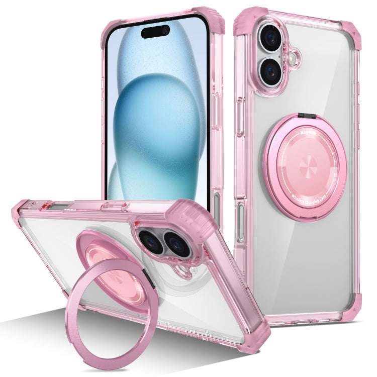 Gold Shield CD Pattern MagSafe Magnetic Phone Case with Rotating Stand, For iPhone 16 Pro Max, For iPhone 16 Pro, For iPhone 16 Plus, For iPhone 16