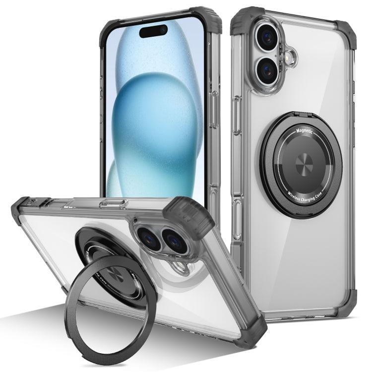 Gold Shield CD Pattern MagSafe Magnetic Phone Case with Rotating Stand, For iPhone 16 Pro Max, For iPhone 16 Pro, For iPhone 16 Plus, For iPhone 16