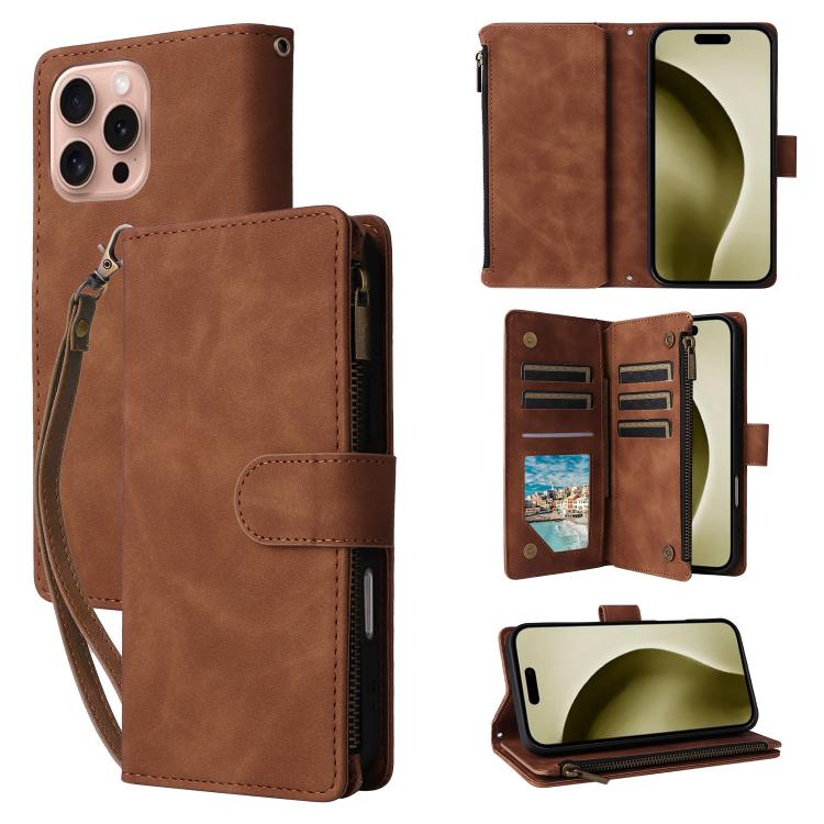 Multifunctional Multi-Card Wallet Phone Leather Case, For iPhone 16 Pro Max, For iPhone 16 Pro, For iPhone 16 Plus, For iPhone 16
