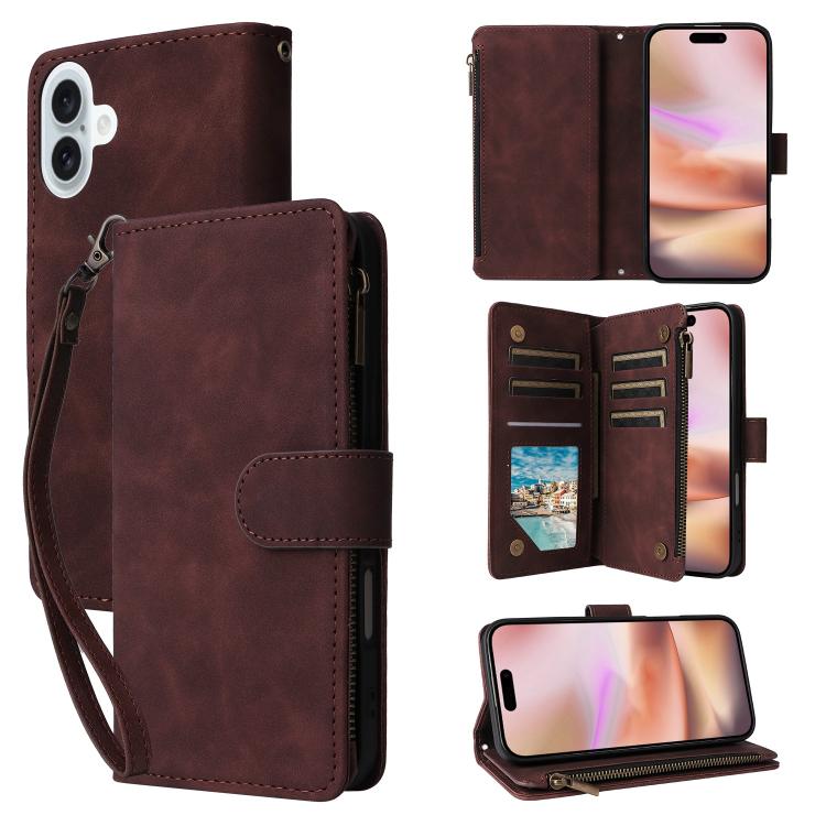 Multifunctional Multi-Card Wallet Phone Leather Case, For iPhone 16 Pro Max, For iPhone 16 Pro, For iPhone 16 Plus, For iPhone 16