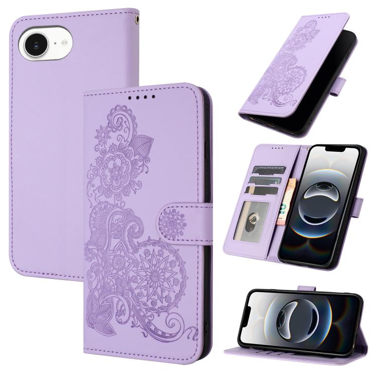 Datura Flower Embossed Flip Leather Phone Case, For iPhone 17 Pro Max, For iPhone 17 Pro, For iPhone 17