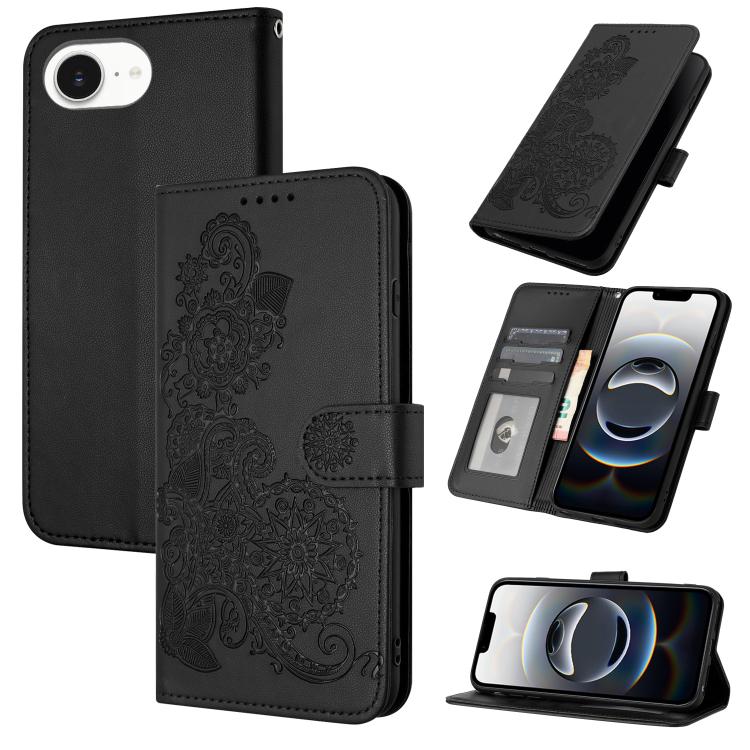 Datura Flower Embossed Flip Leather Phone Case, For iPhone 17 Pro Max, For iPhone 17 Pro, For iPhone 17