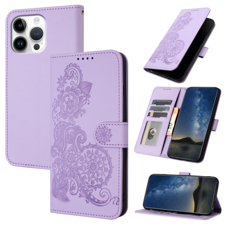 Datura Flower Embossed Flip Leather Phone Case, For iPhone 17 Air, iPhone 16e, For iPhone 16 Pro Max