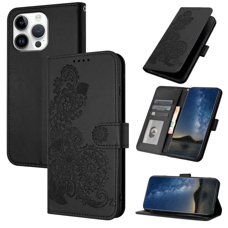 Datura Flower Embossed Flip Leather Phone Case, For iPhone 17 Air, iPhone 16e, For iPhone 16 Pro Max