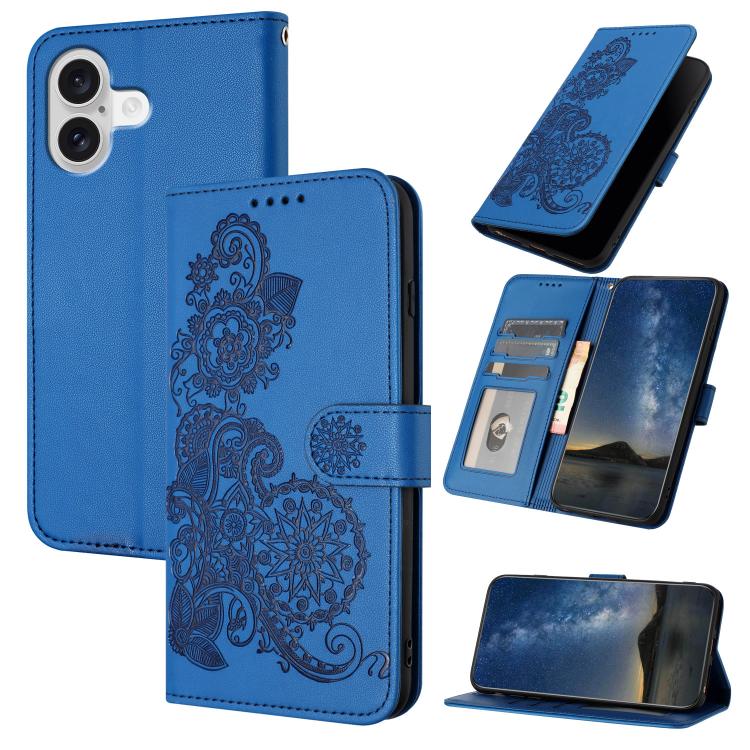 Datura Flower Embossed Flip Leather Phone Case, For iPhone 17 Air, iPhone 16e, For iPhone 16 Pro Max