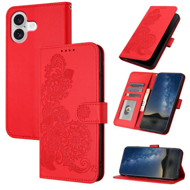Datura Flower Embossed Flip Leather Phone Case, For iPhone 17 Air, iPhone 16e, For iPhone 16 Pro Max
