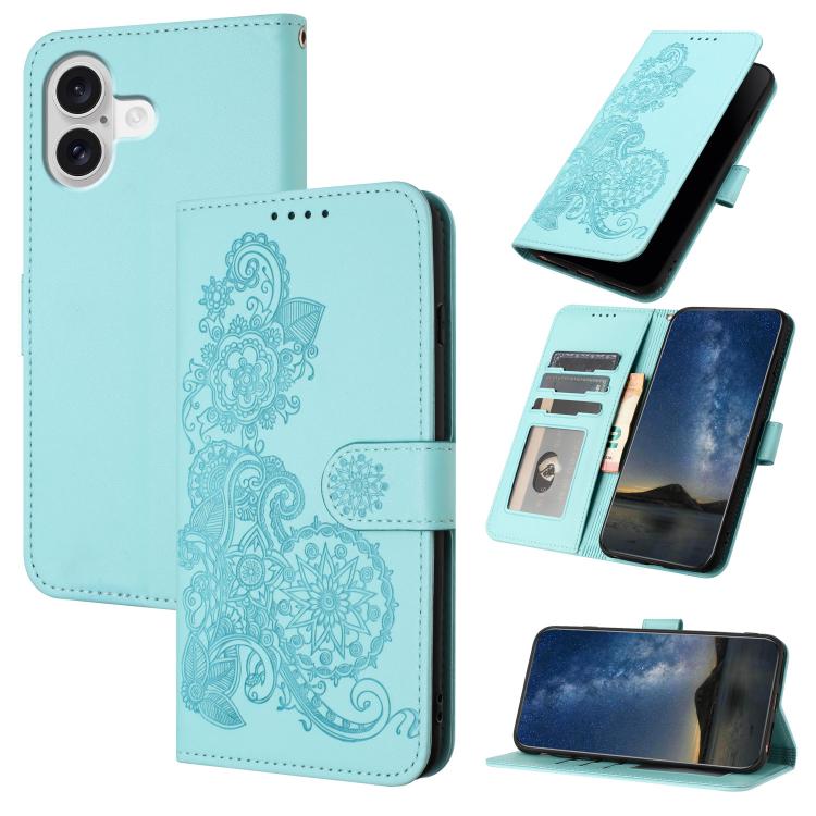 Datura Flower Embossed Flip Leather Phone Case, For iPhone 17 Air, iPhone 16e, For iPhone 16 Pro Max