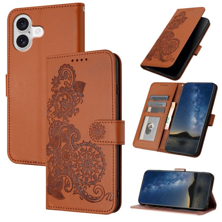 Datura Flower Embossed Flip Leather Phone Case, For iPhone 17 Air, iPhone 16e, For iPhone 16 Pro Max