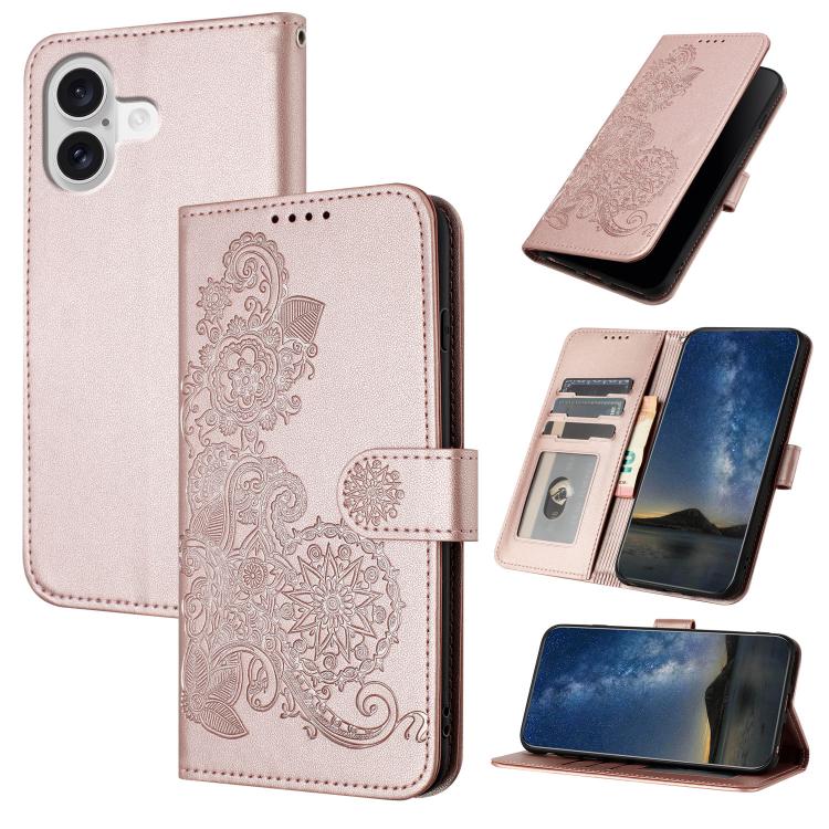 Datura Flower Embossed Flip Leather Phone Case, For iPhone 17 Air, iPhone 16e, For iPhone 16 Pro Max