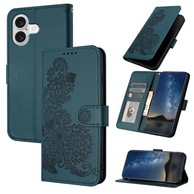 Datura Flower Embossed Flip Leather Phone Case, For iPhone 17 Air, iPhone 16e, For iPhone 16 Pro Max