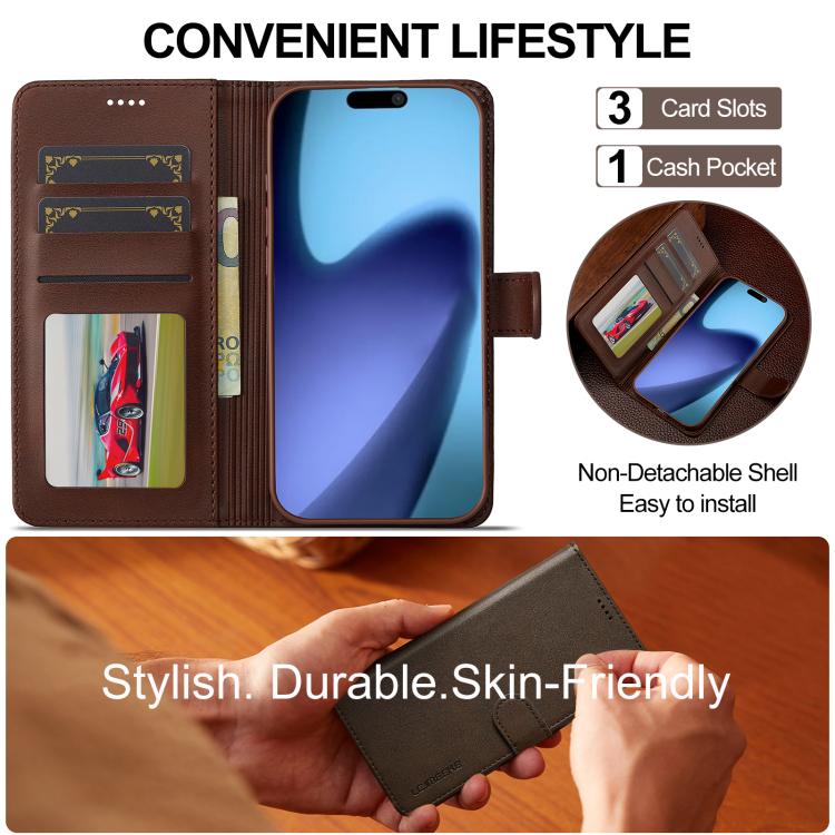 LC.IMEEKE Calf Texture Horizontal Flip Leather Case, iPhone 16e, For iPhone 16 Pro Max