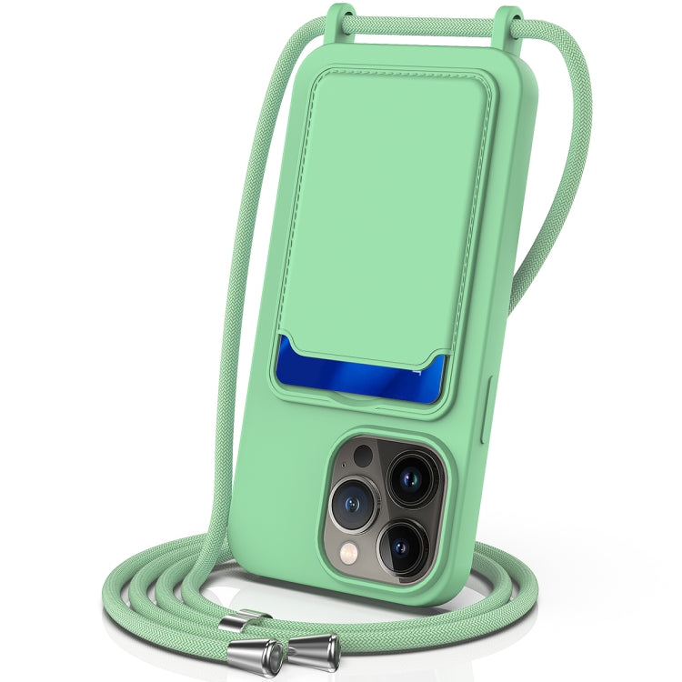 Integrated Card Bag Solid Color Liquid Silicone Phone Case with Lanyard