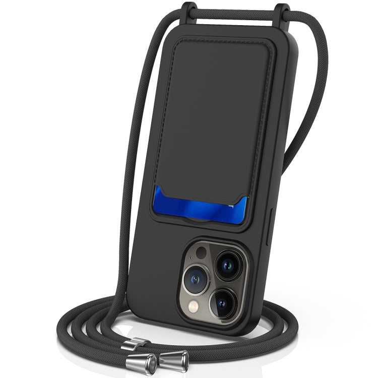 Integrated Card Bag Solid Color Liquid Silicone Phone Case with Lanyard