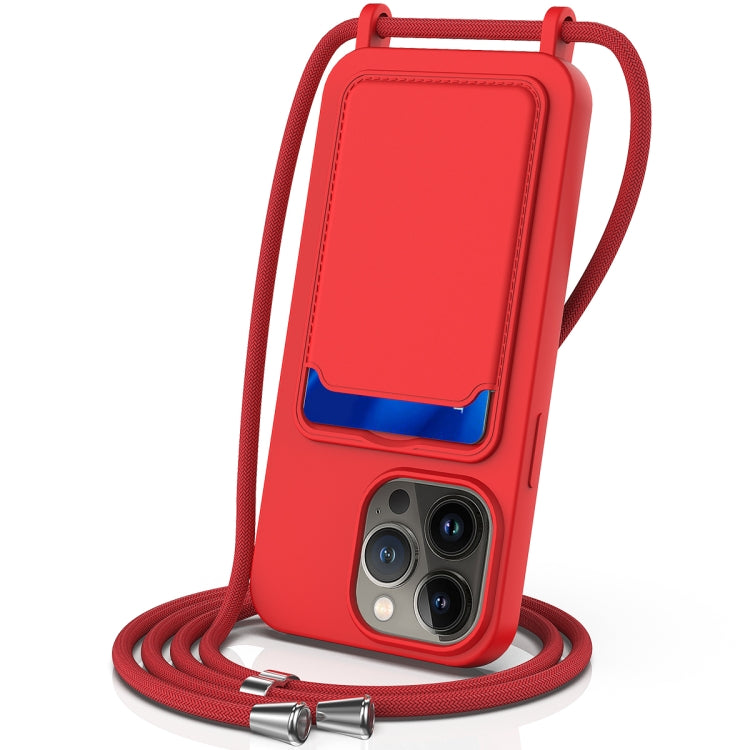 Integrated Card Bag Solid Color Liquid Silicone Phone Case with Lanyard