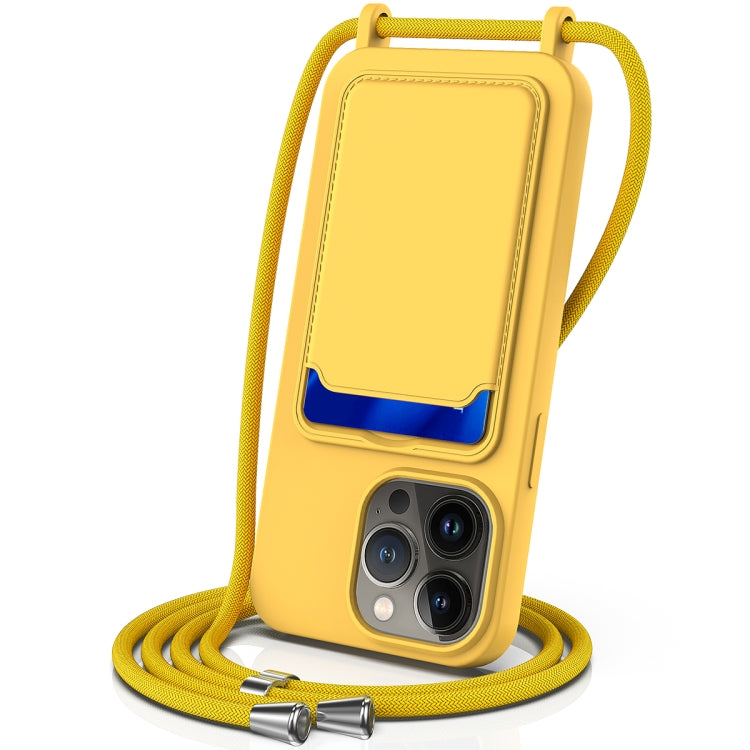 Integrated Card Bag Solid Color Liquid Silicone Phone Case with Lanyard