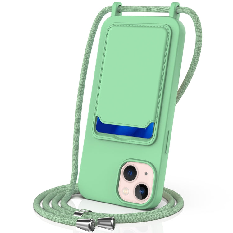 Integrated Card Bag Solid Color Liquid Silicone Phone Case with Lanyard