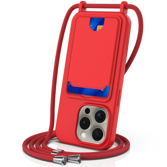 Integrated Card Bag Solid Color Liquid Silicone Phone Case with Lanyard