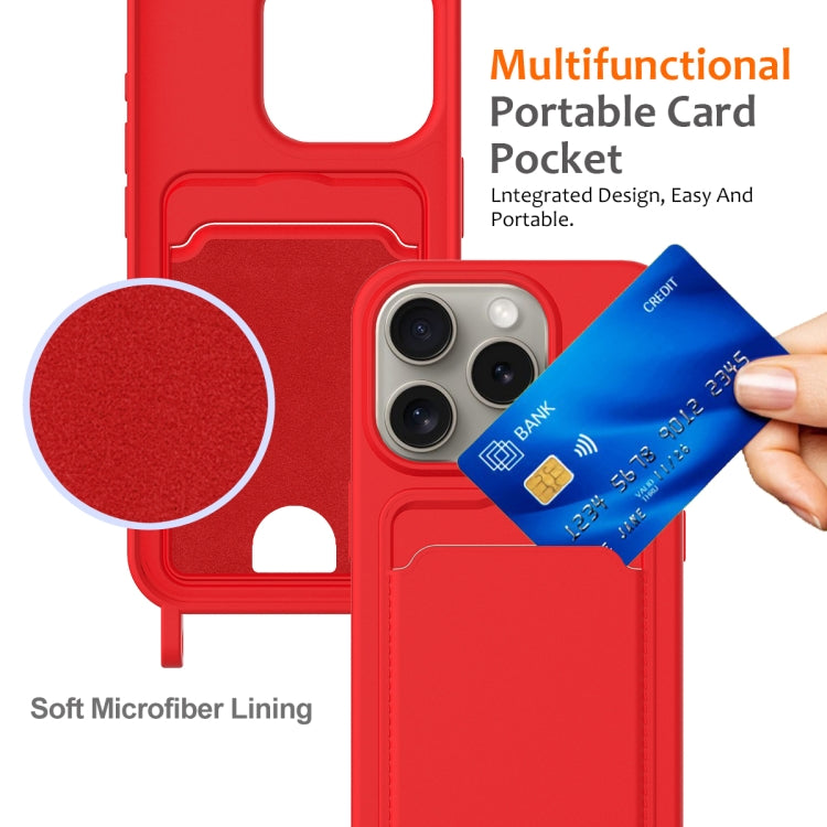 Integrated Card Bag Solid Color Liquid Silicone Phone Case with Lanyard