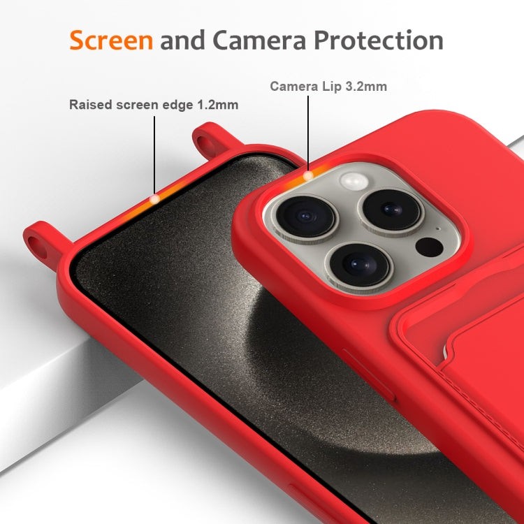 Integrated Card Bag Solid Color Liquid Silicone Phone Case with Lanyard