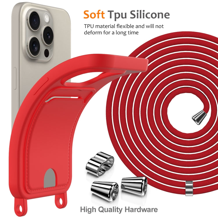 Integrated Card Bag Solid Color Liquid Silicone Phone Case with Lanyard