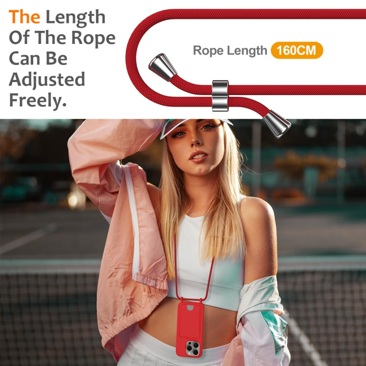 Integrated Card Bag Solid Color Liquid Silicone Phone Case with Lanyard