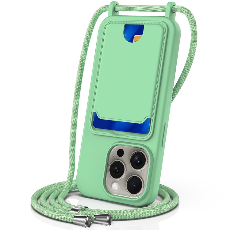 Integrated Card Bag Solid Color Liquid Silicone Phone Case with Lanyard