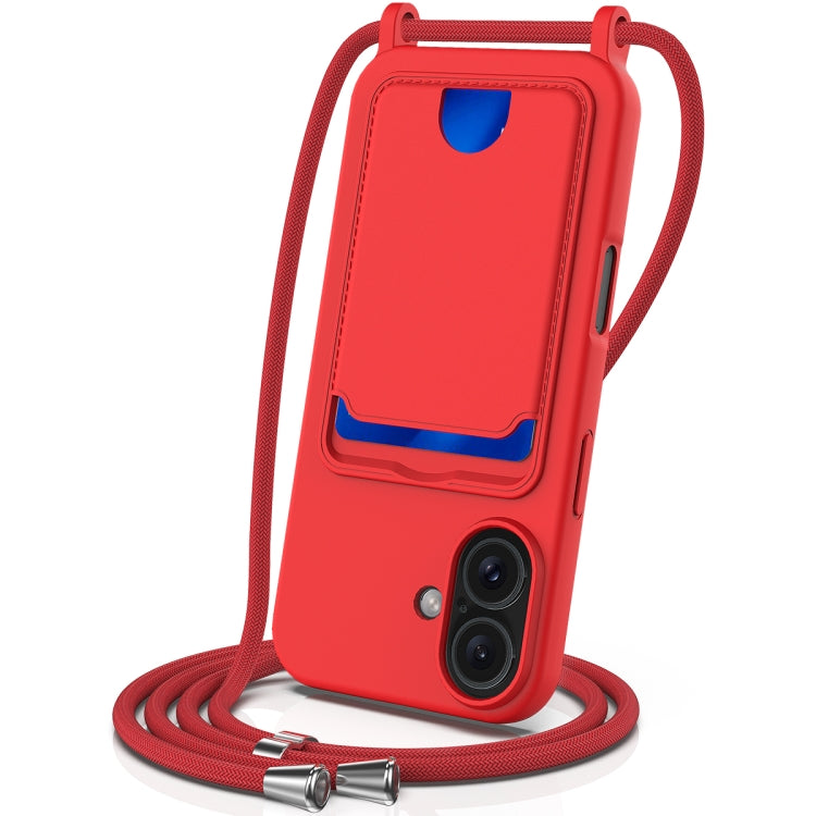 Integrated Card Bag Solid Color Liquid Silicone Phone Case with Lanyard