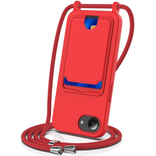 Integrated Card Bag Solid Color Liquid Silicone Phone Case with Lanyard, For iPhone 17e / 16e, For iPhone 17 Pro Max, For iPhone 17 Pro, For iPhone 17, For iPhone Air, For iPhone 16 Pro Max