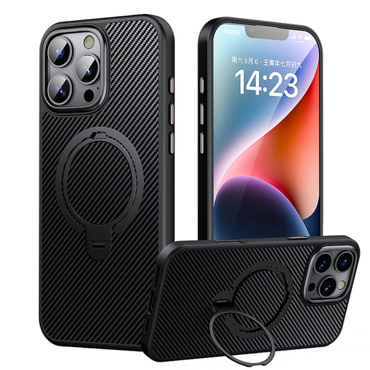 Double Ring MagSafe Holder Carbon Fiber Phone Case, For iPhone 16 Pro Max, For iPhone 16 Pro, For iPhone 16 Plus, For iPhone 16, For iPhone 15 Pro Max, For iPhone 15 Pro, For iPhone 15 Plus / 14 Plus, For iPhone 15, For iPhone 14 / 13, For iPhone 14 Pr...