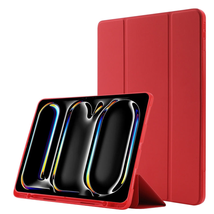 Skin Feel Tri-fold Leather Tablet Case with Pen Slot, For iPad Pro 13 2024, For iPad Pro 11 2024