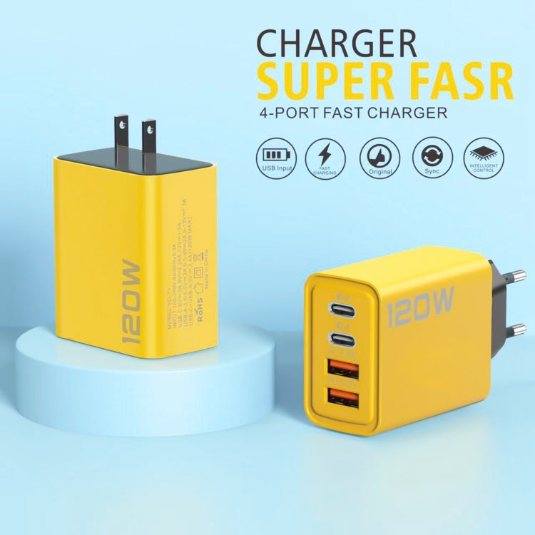 KO-71 120W Dual PD Type-C + Dual QC3.0 USB Multi Ports Charger, US Plug, EU Plug