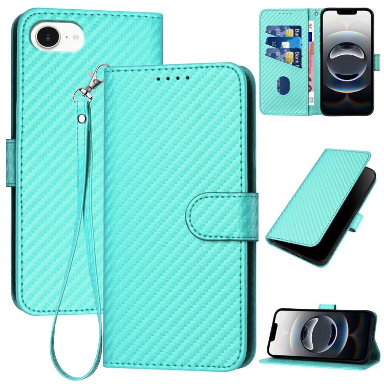 YX0070 Carbon Fiber Buckle Leather Phone Case with Lanyard, For iPhone 17 Pro Max, For iPhone 17 Pro, For iPhone 17
