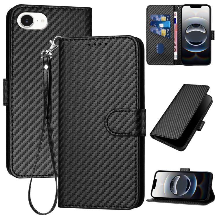 YX0070 Carbon Fiber Buckle Leather Phone Case with Lanyard, For iPhone 17 Pro Max, For iPhone 17 Pro, For iPhone 17