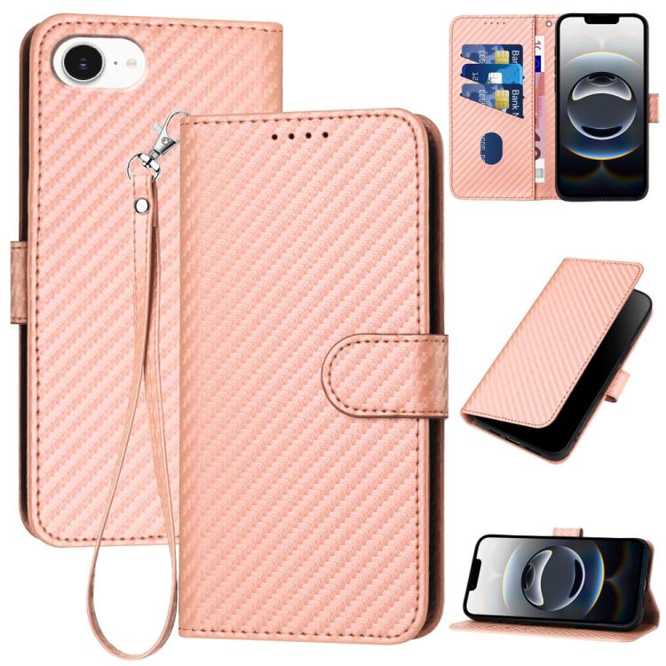 YX0070 Carbon Fiber Buckle Leather Phone Case with Lanyard, For iPhone 17 Pro Max, For iPhone 17 Pro, For iPhone 17