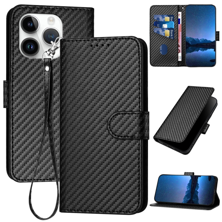 YX0070 Carbon Fiber Buckle Leather Phone Case with Lanyard, For iPhone 13 Pro Max, For iPhone 13 Pro, For iPhone 13