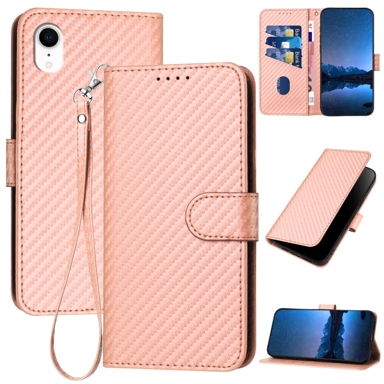 YX0070 Carbon Fiber Buckle Leather Phone Case with Lanyard, For iPhone 11 Pro, For iPhone X / XS, For iPhone XR