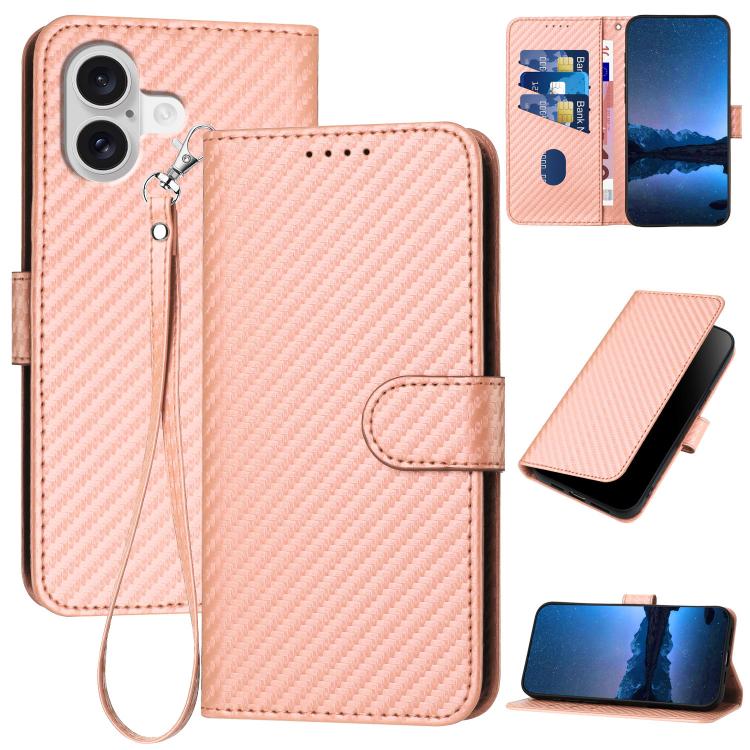 YX0070 Carbon Fiber Buckle Leather Phone Case with Lanyard
