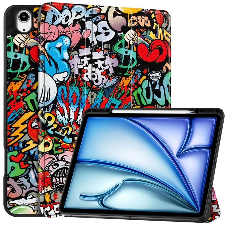 Custer Painted 3-Fold Holder Smart Leather Tablet Case with Pen Tray, For iPad Air 13 2024 / 2025, For iPad Pro 13 2024