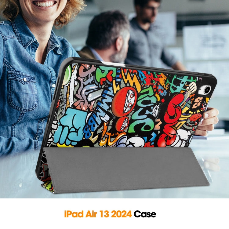 Custer Painted 3-Fold Holder Smart Leather Tablet Case with Pen Tray, For iPad Air 13 2024 / 2025, For iPad Pro 13 2024