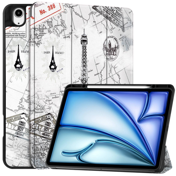 Custer Painted 3-Fold Holder Smart Leather Tablet Case with Pen Tray, For iPad Air 13 2024 / 2025, For iPad Pro 13 2024