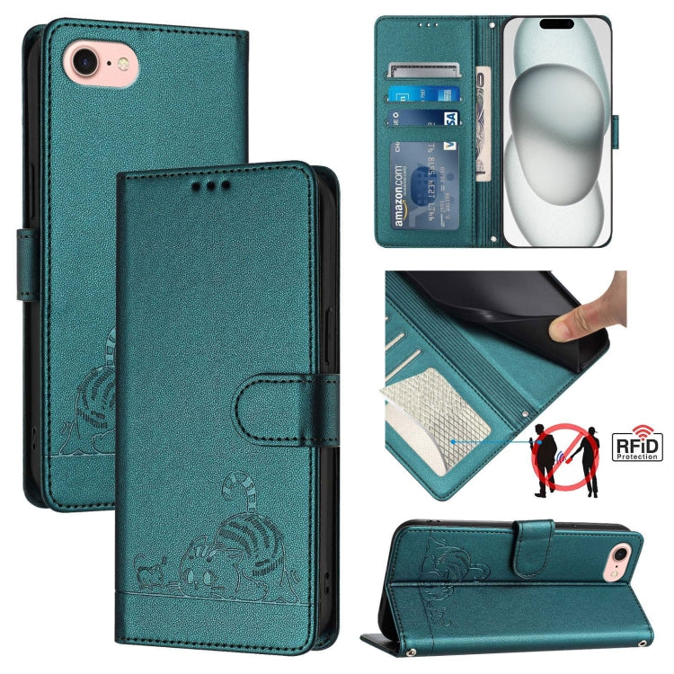 Cat Rat Embossed Pattern RFID Leather Phone Case with Lanyard, For iPhone 14 Pro Max, For iPhone SE 2022/SE 2020/6/7/8, For iPhone 13 Pro Max, For iPhone 13 Pro