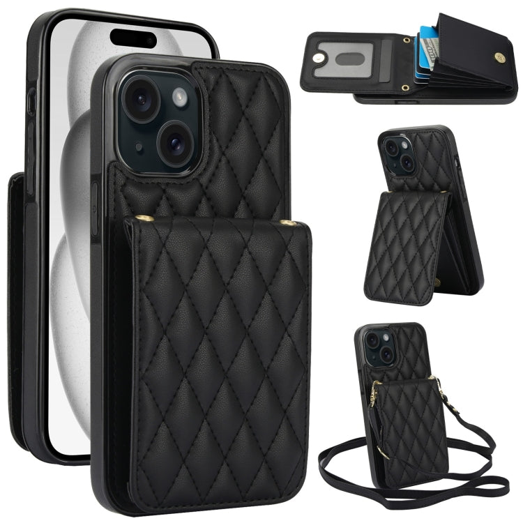 YM015 Crossbody Rhombic Card Bag RFID Phone Case, For iPhone 16, For iPhone 15 Pro Max, For iPhone 15 Pro, For iPhone 15 Plus