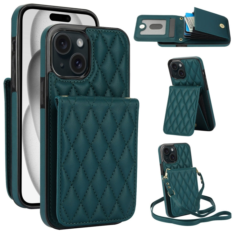 YM015 Crossbody Rhombic Card Bag RFID Phone Case, For iPhone 16, For iPhone 15 Pro Max, For iPhone 15 Pro, For iPhone 15 Plus