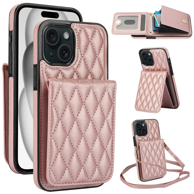 YM015 Crossbody Rhombic Card Bag RFID Phone Case, For iPhone 16, For iPhone 15 Pro Max, For iPhone 15 Pro, For iPhone 15 Plus