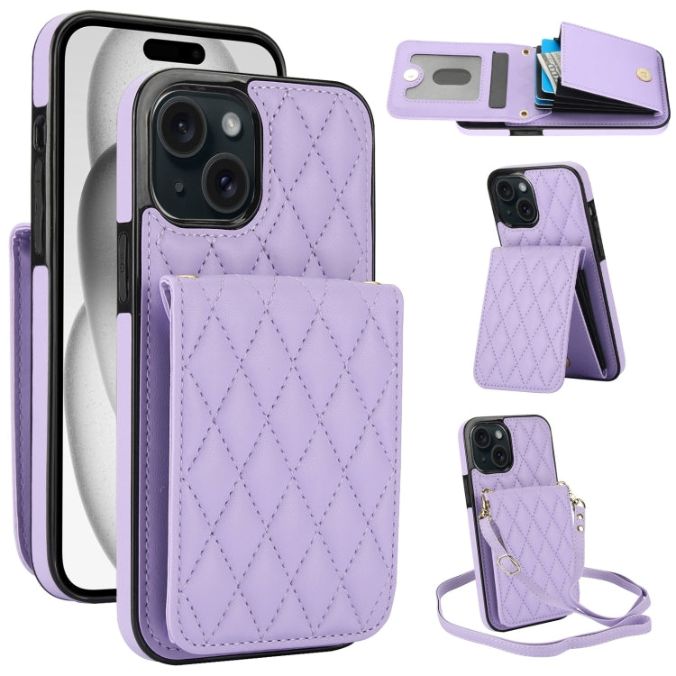 YM015 Crossbody Rhombic Card Bag RFID Phone Case, For iPhone 16, For iPhone 15 Pro Max, For iPhone 15 Pro, For iPhone 15 Plus