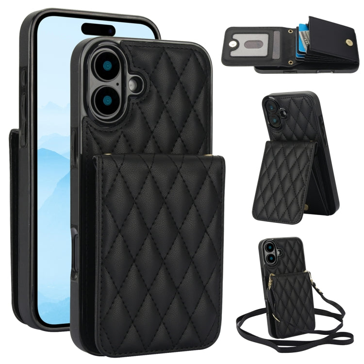 YM015 Crossbody Rhombic Card Bag RFID Phone Case, For iPhone 16, For iPhone 15 Pro Max, For iPhone 15 Pro, For iPhone 15 Plus