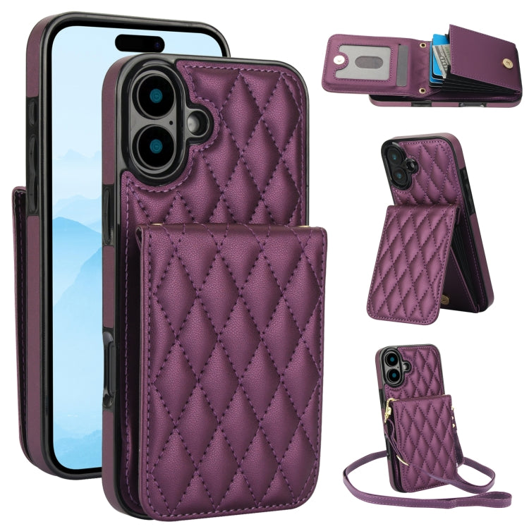 YM015 Crossbody Rhombic Card Bag RFID Phone Case, For iPhone 16, For iPhone 15 Pro Max, For iPhone 15 Pro, For iPhone 15 Plus