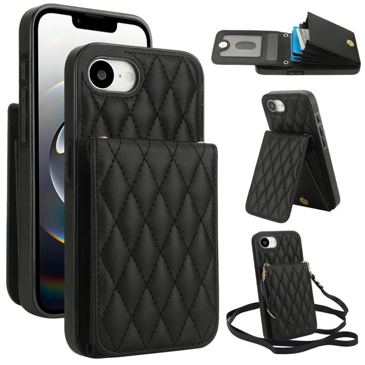 YM015 Crossbody Rhombic Card Bag RFID Phone Case, For iPhone 16e / 17e, For iPhone 17 Pro Max, For iPhone 17 Pro, For iPhone 17